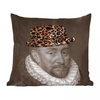 Декоративная подушка MuchoWow диванная подушка для гостиной декоративная подушка 45 x 45 см Вильгельм Оранский - шляпа - принт пантеры - чехлы для подушек - декоративные чехлы для подушек - декоративные чехлы для подушек