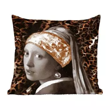 Декоративная подушка MuchoWow диванная подушка для гостиной декоративная подушка 40x40 см девочка с жемчужной серьгой - коричневый - принт пантеры - чехлы на диванные подушки - без наполнителя