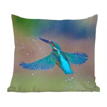 Декоративная подушка MuchoWow диванная подушка для гостиной декоративная подушка 60 x 60 см зимородок - полет - синий - чехол на подушку - хлопчатобумажная ткань - декоративные наволочки