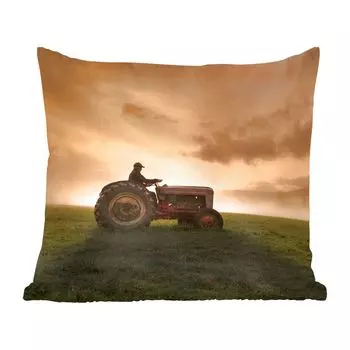 Декоративная подушка MuchoWow, диванная подушка для гостиной, декоративная подушка 60 x 60 см, трактор - фермер - туман - чехол на подушку - хлопчатобумажная ткань - декоративные наволочки