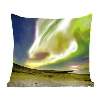 Декоративная подушка MuchoWow диванная подушка для гостиной декоративная подушка 60 x 60 см Северное сияние - Исландия - Оранжевый - Зеленый - чехол на подушку - хлопчатобумажная ткань - декоративные наволочки