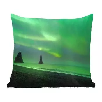Декоративная подушка MuchoWow диванная подушка для гостиной декоративная подушка 60 x 60 см Северное сияние - Море - Исландия - чехол на подушку - хлопчатобумажная ткань - декоративные наволочки