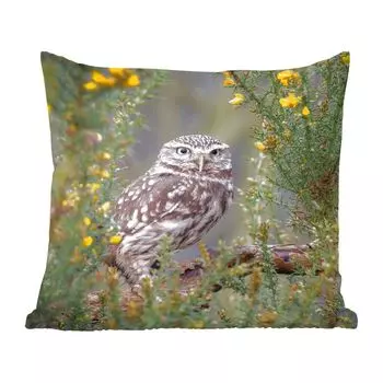 Декоративная подушка MuchoWow диванная подушка для гостиной декоративная подушка 60х60 см Маленькая коричневая сова сидит и смотрит перед собой - чехол на подушку - хлопчатобумажная ткань - декоративные наволочки