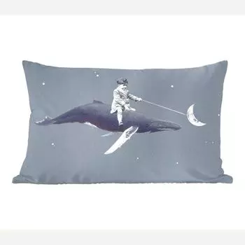 Декоративная подушка MuchoWow диванная подушка для гостиной декоративная подушка 50 x 30 см пространство - мальчик - луна - кит - чехлы на диванные подушки - без наполнителя, мультиколор