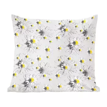 Декоративная подушка MuchoWow диванная подушка для гостиной декоративная подушка 60 x 60 см ромашки - ромашки - цветы - узор - чехол на подушку - хлопчатобумажная ткань - декоративные наволочки