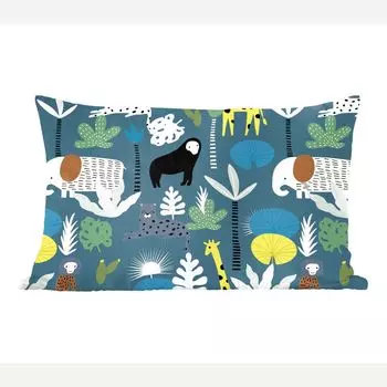 Декоративная подушка MuchoWow диванная подушка для гостиной декоративная подушка 50x30 см животные - растения - джунгли - синий - чехлы на диванные подушки - без наполнителя