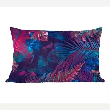 Декоративная подушка MuchoWow диванная подушка для гостиной декоративная подушка 50х30 см джунгли - листья - синий - розовый - девочка - ребенок - чехлы на диванные подушки - без наполнителя