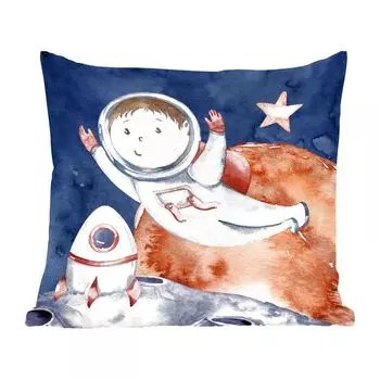 Декоративная подушка MuchoWow диванная подушка для гостиной декоративная подушка 60 x 60 см космос - луна - ракета - мальчики - девочки - дети - чехол на подушку - хлопчатобумажная ткань - декоративные наволочки