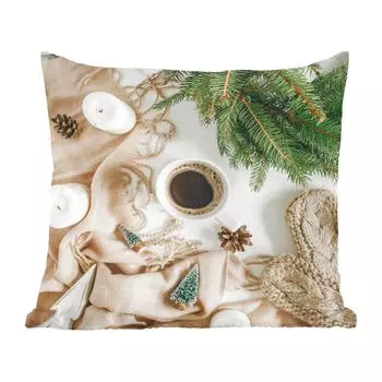 Декоративная подушка MuchoWow диванная подушка для гостиной декоративная подушка 50 x 50 см зима - кофе - сосновая ветка - чехлы на подушки - украшение - спальня