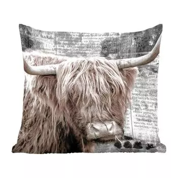 Декоративная подушка MuchoWow диванная подушка для гостиной декоративная подушка 40 x 40 см Scottish Highlander - газета - ретро - чехлы на диванные подушки - без наполнителя