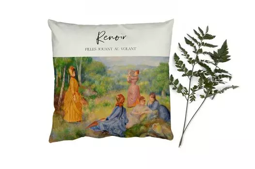 Декоративная подушка MuchoWow, диванная подушка для гостиной, декоративная подушка 60 x 60 см, арт - Renoir - filles jouant au volant - чехол на подушку - хлопчатобумажная ткань - декоративные наволочки