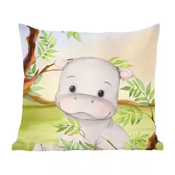 Декоративная подушка MuchoWow диванная подушка для гостиной декоративная подушка 60 x 60 см бегемот - джунгли - листья - чехол на подушку - хлопчатобумажная ткань - декоративные чехлы на подушки