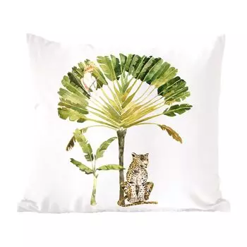Декоративная подушка MuchoWow диванная подушка для гостиной декоративная подушка 60 x 60 см джунгли - какаду - леопард - чехол на подушку - хлопчатобумажная ткань - декоративные наволочки
