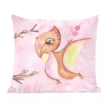 Декоративная подушка MuchoWow диванная подушка для гостиной декоративная подушка 60 x 60 см динозавр - крылья - детская комната - девочки - дети - розовый - дети - чехол на подушку - хлопчатобумажная ткань - декоративные наволочки