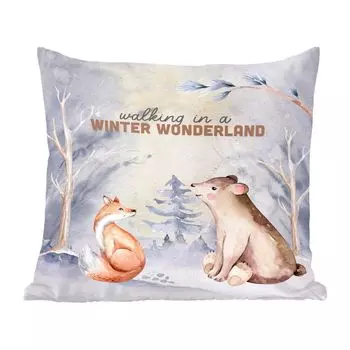 Декоративная подушка MuchoWow диванная подушка для гостиной декоративная подушка 60 x 60 см зима - медведь - лиса - чехол на подушку - хлопчатобумажная ткань - декоративные наволочки