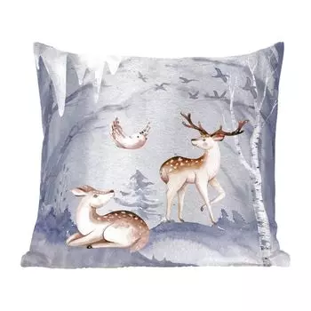 Декоративная подушка MuchoWow диванная подушка для гостиной декоративная подушка 60 x 60 см зима - птица - олень - чехол на подушку - хлопчатобумажная ткань - декоративные чехлы на подушки