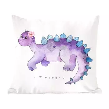 Декоративная подушка MuchoWow диванная подушка для гостиной декоративная подушка 60 x 60 см динозавр - детская комната - фиолетовый - для девочек - детский - розовый - чехол на подушку - хлопчатобумажная ткань - декоративные наволочки