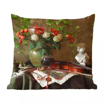 Декоративная подушка MuchoWow диванная подушка для гостиной декоративная подушка 60 x 60 см натюрморт - розы - скрипка - чехол на подушку - хлопчатобумажная ткань - декоративные наволочки