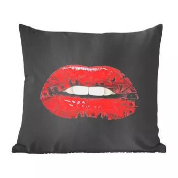 Декоративная подушка MuchoWow диванная подушка для гостиной декоративная подушка 60 x 60 см губы - деньги - красный - чехол на подушку - хлопчатобумажная ткань - декоративные чехлы на подушки