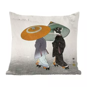 Декоративная подушка MuchoWow, диванная подушка для гостиной, декоративная подушка 40 x 40 см для женщин - зонтик от солнца - кимоно - Japandi - винтаж - чехлы на диванные подушки - без наполнителя