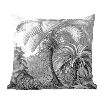 Декоративная подушка MuchoWow, диванная подушка для гостиной, декоративная подушка 60 x 60 см, растения - черно-белые - дизайн - иллюстрация - ботанический - чехол на подушку - хлопчатобумажная ткань - декоративные чехлы на подушки