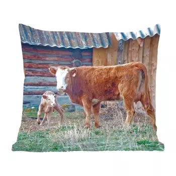 Декоративная подушка MuchoWow диванная подушка для гостиной декоративная подушка 60 x 60 см корова - конюшня - трава - теленок - чехол на подушку - хлопчатобумажная ткань - декоративные чехлы на подушки