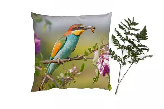 Декоративная подушка MuchoWow диванная подушка для гостиной декоративная подушка 60 x 60 см птица - щурка - цветы - чехол на подушку - хлопчатобумажная ткань - декоративные наволочки, мультиколор