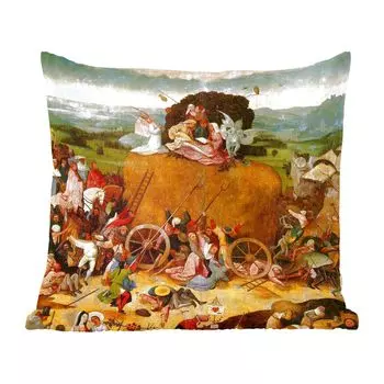 Декоративная подушка MuchoWow, диванная подушка для гостиной, декоративная подушка 60 x 60 см, центральная панель триптиха в масштабе сена - картина Иеронима Босха - чехол на подушку - хлопчатобумажная ткань - декоративные чехлы на подушки
