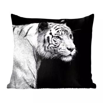 Декоративная подушка MuchoWow, диванная подушка для гостиной, декоративная подушка 60 x 60 см, профиль животного, тигр в черно-белом цвете - чехол на подушку - хлопковая ткань - декоративные чехлы на подушки