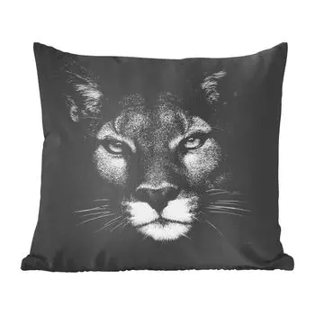 Декоративная подушка MuchoWow, диванная подушка для гостиной, декоративная подушка 40x40 см, профиль животного puma черно-белого цвета - чехлы на диванные подушки - без наполнителя