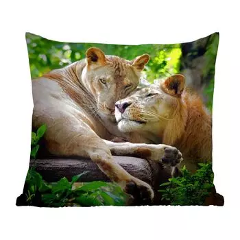 Декоративная подушка MuchoWow диванная подушка для гостиной декоративная подушка 60 x 60 см львы - дерево - трава - чехол на подушку - хлопчатобумажная ткань - декоративные наволочки
