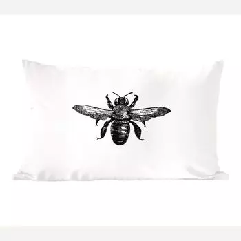 Декоративная подушка MuchoWow диванная подушка для гостиной декоративная подушка 50 x 30 см пчела - насекомое - винтаж - черно-белый - чехлы на диванные подушки - без наполнителя