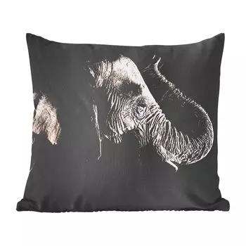 Декоративная подушка MuchoWow диванная подушка для гостиной декоративная подушка 60 х 60 см слон с приподнятым хоботом на черном фоне - чехол на подушку - хлопчатобумажная ткань - декоративные наволочки