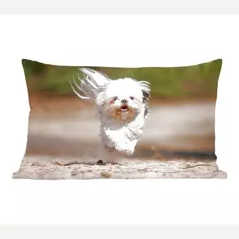 Декоративная подушка MuchoWow диванная подушка для гостиной декоративная подушка 50х30 см Собака Ши-тцу парит, вытянув ноги над полом - чехлы на диванные подушки - без наполнителя