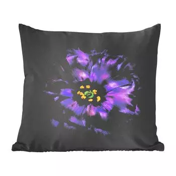 Декоративная подушка MuchoWow диванная подушка для гостиной декоративная подушка 50x50 см Фиолетовый цветок на черном фоне - чехлы на подушки - украшение - спальня