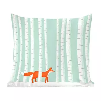 Декоративная подушка MuchoWow диванная подушка для гостиной декоративная подушка 60х60 см Иллюстрация лисы, гуляющей между березами - чехол на подушку - хлопчатобумажная ткань - декоративные наволочки