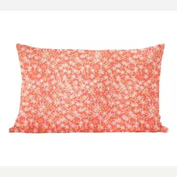 Декоративная подушка MuchoWow диванная подушка для гостиной декоративная подушка 50х30 см Оранжево-белый цветочный дизайн - чехлы на диванные подушки - без наполнителя