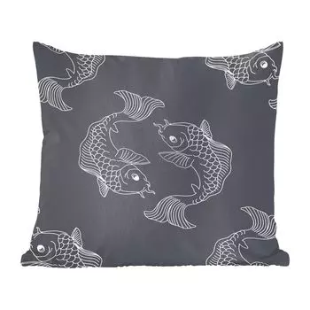 Декоративная подушка MuchoWow диванная подушка для гостиной декоративная подушка 60х60 см Темная иллюстрация рыбы в узоре - чехол на подушку - хлопчатобумажная ткань - декоративные наволочки