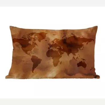 Декоративная подушка MuchoWow диванная подушка для гостиной декоративная подушка 50х30 см карта мира - коричневый - узор - чехлы на диванные подушки - без наполнителя