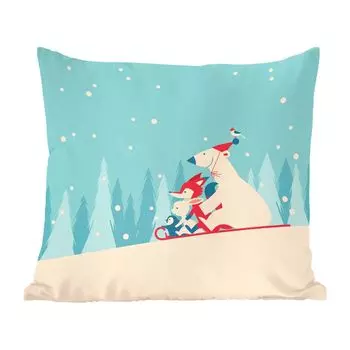 Декоративная подушка MuchoWow диванная подушка для гостиной декоративная подушка 45х45 см иллюстрация пингвина и его друзей на санях - чехлы для подушек - декоративные чехлы для подушек - декоративные чехлы для подушек