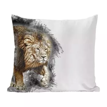 Декоративная подушка MuchoWow, диванная подушка для гостиной, декоративная подушка 60 x 60 см, лев - цвет - черный - белый - чехол на подушку - хлопчатобумажная ткань - декоративные чехлы на подушки