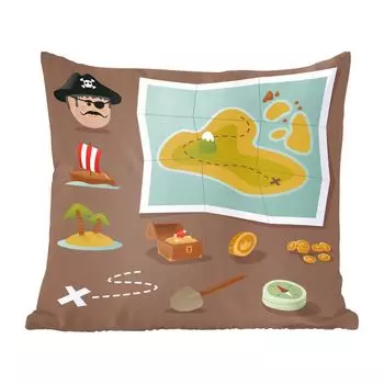 Декоративная подушка MuchoWow диванная подушка для гостиной декоративная подушка 60х60 см детская иллюстрация карта сокровищ и пират с атрибутикой - чехол на подушку - хлопчатобумажная ткань - декоративные наволочки