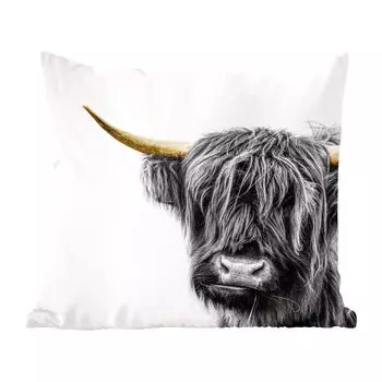 Декоративная подушка MuchoWow диванная подушка для гостиной декоративная подушка 40 x 40 см Шотландский горец - животные - золотые рога - чехлы на диванные подушки - без наполнителя