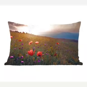 Декоративная подушка MuchoWow диванная подушка для гостиной декоративная подушка 50 x 30 см цветочное поле - трава - цветы - растения - закат - оранжевый - чехлы на диванные подушки - без наполнителя