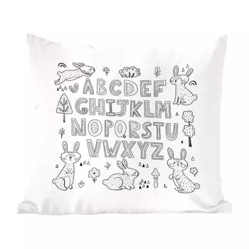 Декоративная подушка MuchoWow диванная подушка для гостиной декоративная подушка 50 x 50 см иллюстрация алфавит с прыгающими кроликами в черно-белом цвете - чехлы на подушки - украшение - спальня