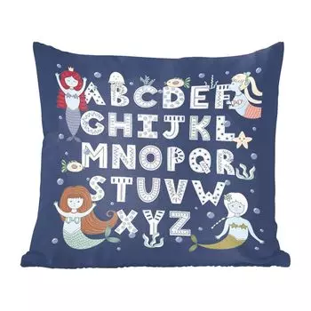 Декоративная подушка MuchoWow диванная подушка для гостиной декоративная подушка 60 х 60 см рисунок алфавит с русалками на темном фоне - чехол на подушку - хлопчатобумажная ткань - декоративные наволочки