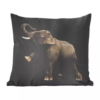 Декоративная подушка MuchoWow диванная подушка для гостиной декоративная подушка 60x60 см слон с поднятой правой ногой на черном фоне - чехол на подушку - хлопчатобумажная ткань - декоративные наволочки