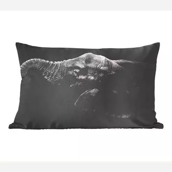 Декоративная подушка MuchoWow диванная подушка для гостиной декоративная подушка 50 x 30 см слон с хоботом во рту в черно-белом цвете - чехлы для диванных подушек - без наполнителя