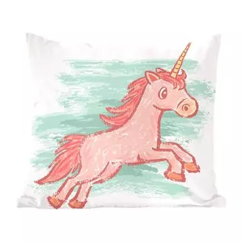 Декоративная подушка MuchoWow, диванная подушка для гостиной, декоративная подушка 40х40 см, рисунок единорога для детей - чехлы на диванные подушки - без наполнителя