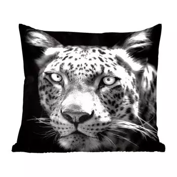 Декоративная подушка MuchoWow диванная подушка для гостиной декоративная подушка 60 x 60 см крупный план Персидский леопард на черном фоне в черно-белых тонах - чехол на подушку - хлопчатобумажная ткань - декоративные наволочки